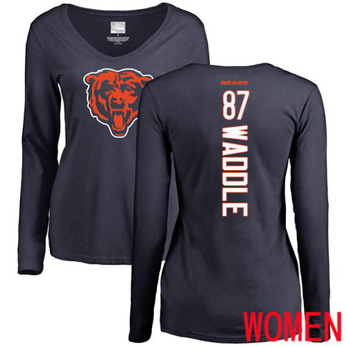 Chicago Bears Navy Blue Women Tom Waddle Backer NFL Football #87 Long Sleeve T Shirt->nfl t-shirts->Sports Accessory